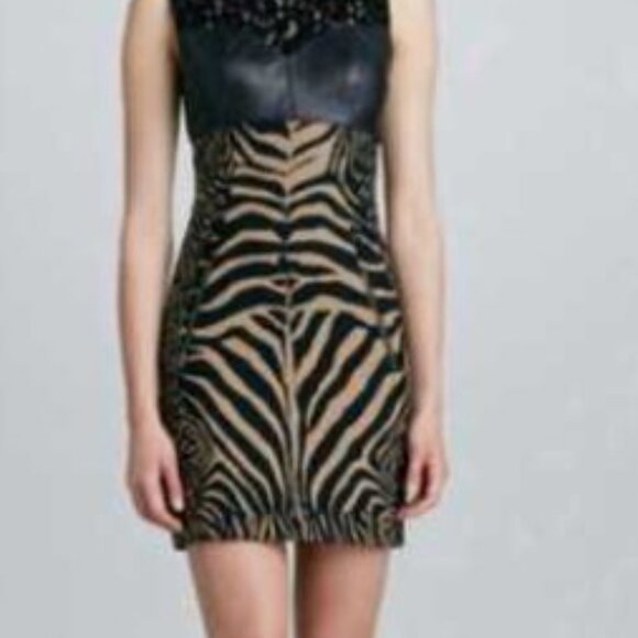 Sexy Tracy Reese Leather, Jacquard, & Lace Cocktail Party Dress Size 2 - Picture 1 of 6